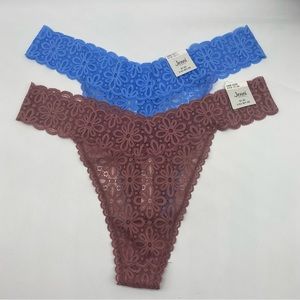 Jenni Women's Plus One Size Lace Thong Underwear in Mauve and marina set of 2
